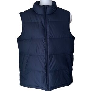 Lands End Mens Quilted Down Puffer Vest Navy Blue Zip Pockets Size M 38-40